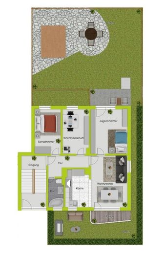 Seltene Gartenwohnung in Köln-Mülheim - 4 Zimmer, Terrasse, Balkon &amp; Carport – 2D Grundriss