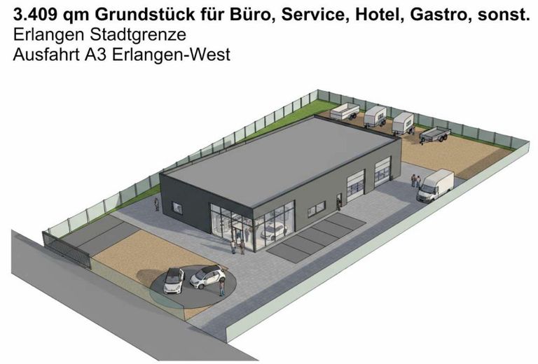 Top-Grundstück 3409 qm, A3 Erlangen-West, teilbar – Projektidee Showroom Werkstatt