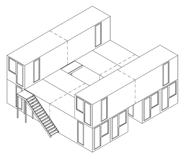 Uffici in container marittimi ristrutturati a Hallig Hanken – Seecontainer-Anordnung