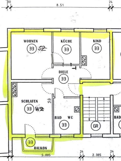 Gepflegte 3-Zimmer-Wohnung mit Balkon, Keller & Stellplatz – zentral in Freilassing – Grundriss