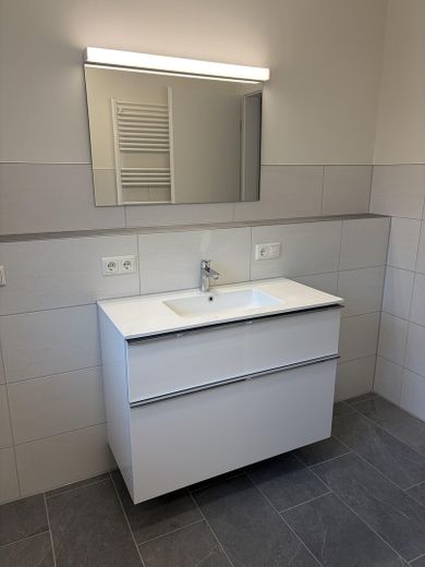 Vom Eigentümer Neubau ohne Courtage 3 Zimmer 87,7qm, Terrasse, Gartenteil + Nutzfläche, Brackel – Bad mit Spiegel & Beleuchtung