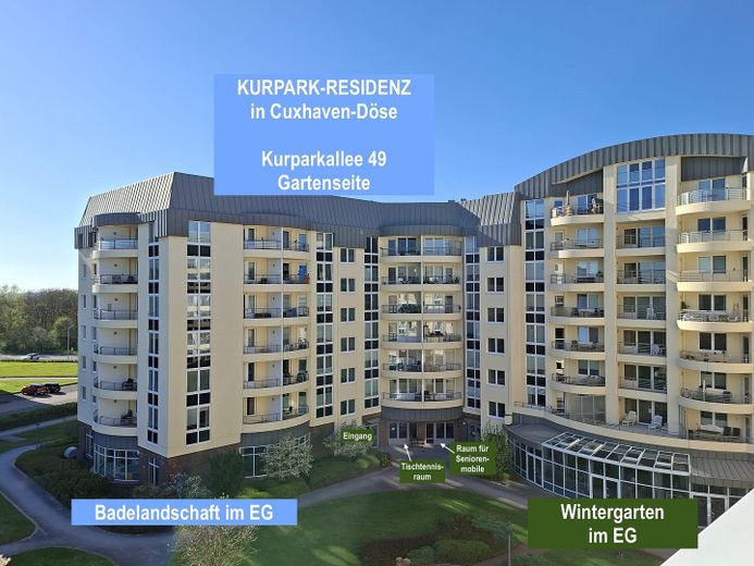 KURPARK-RESIDENZ Appartement en copropriété de 2 pièces, piscine/jacuzzi/sauna inclus dans les charges de copropriété, pompe à chaleur ! 1 place de parking en garage souterrain – Kurparkallee 49, Gartenseite