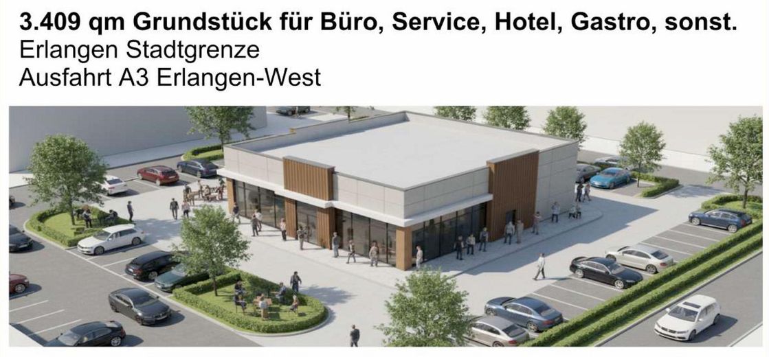 Top-Grundstück 3409 qm, A3 Erlangen-West, teilbar – Projektidee Fast Food