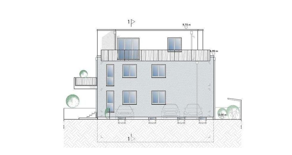 3 Zi.-Whg im OG mit Balkon / Grundriss variabel / mit Fahrstuhl – Ansicht Nordost