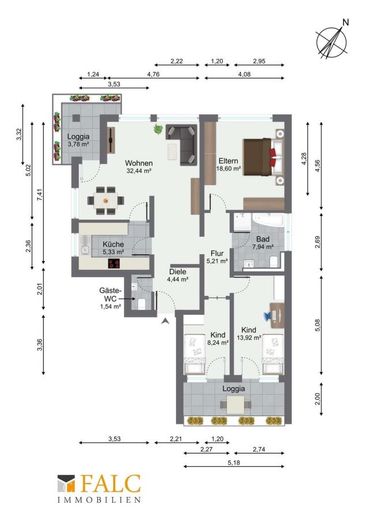 Wohnen am Waldrand: 4-Zimmerwohnung mit zwei Loggien und Garage – Grundriss