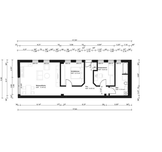 Splendido appartamento di 3 locali con zona giorno aperta – Grundriss 