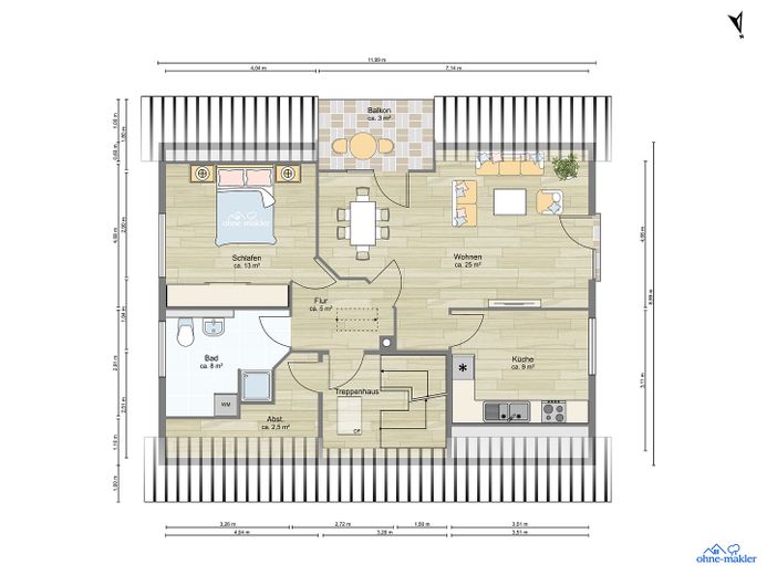 Von Privat: Energetisch modernisiertes Einfamilienhaus mit Einliegerwohnung / Mehrgenerationenhaus – Grundriss Obergeschoss