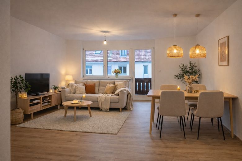 Zonder makelaarscourtage! Belegging (4,75% rendement) of eigen gebruik I Maisonnettewoning in Gartenberg – Wohn-/Essbereich (Beispiel)