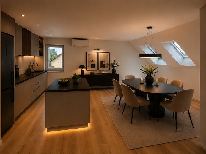 Moderne 4 Zimmer DG Wohnung mit Garten in ruhigem gehobenen Wohngebiet – Küche Esszimmer