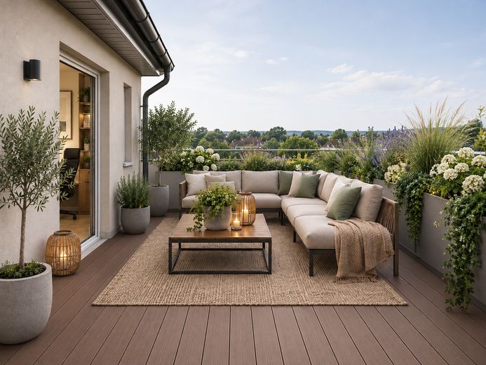 Casa bifamiliare, classe energetica A+, pompa di calore, ottime condizioni, vista aperta a ovest – Dachterrasse Garage