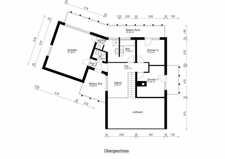 Architektenvilla in ruhiger Höhenlage mit Panoramablick und großem Grundstück – Grundriss OG