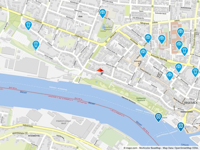 Kapitalanlage mit historischem Charme: 2 Zimmer Maisonett mit Tiefgarage und Balkon in Vegesack – Geolyzer Kartenausschnitt
