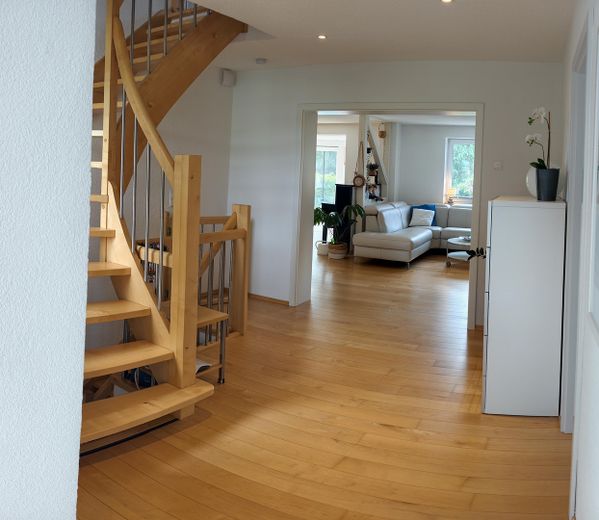 Effizienzhaus A am Kummerower See – Wärmepumpe, PV, Pool, Sauna & nah zum Hafen – Diele mit Treppenbereich