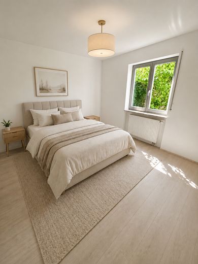 Erstbezug nach Sanierung – 3-Raum-Wohnung mit Terrasse & Garten – KI-Visualisierung Schlafen