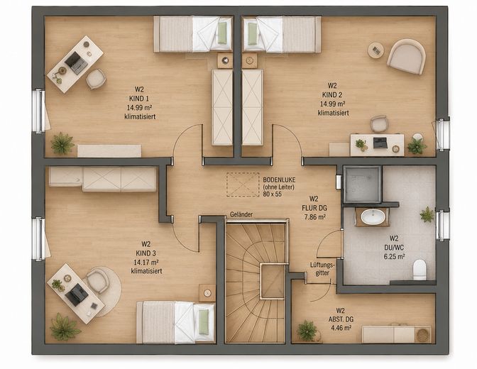 Luxus-Maisonette mit eigenem Eingang | Erstbezug | Klimaanlage | Wallbox | Einbauküche | 2 Bäder – Grundriss DG