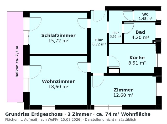 Gerenoveerd 3-kamerappartement met overdekt balkon – 5 min. naar de tram richting Straatsburg – Grundriss