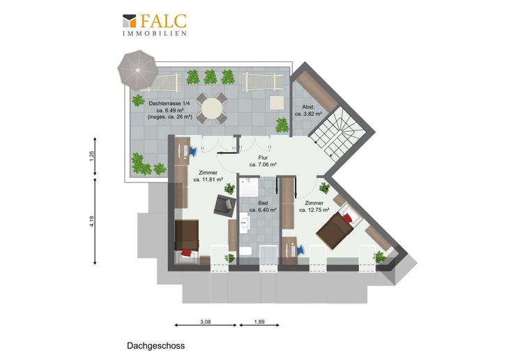 Wohn(t)raum über 2 Etagen mit Dachterrasse, Balkon, 2 Einstellplätzen, Einbau Wärmepumpe 2026 – Grundriss (3. OG)