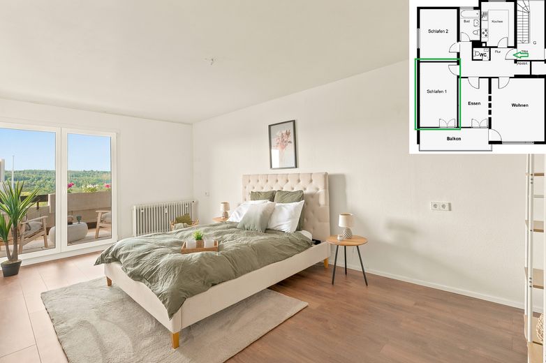 Großes Schlafzimmer mit Balkon