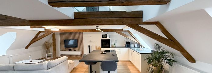 Einbauküche und Wohnbereich