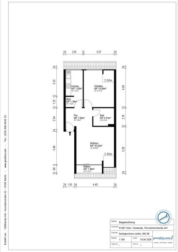 CITYHOUSE: Gute Kapitalanlage 2 Zimmer Wohnung solide vermietet mit Balkon, Keller in zentraler Lage – Grundriss DG rechts