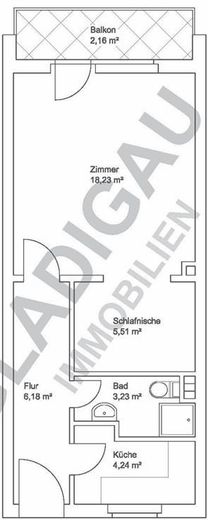 Helle 1-Zimmer-Wohnung mit Balkon zur Kapitalanlage – Grundriss