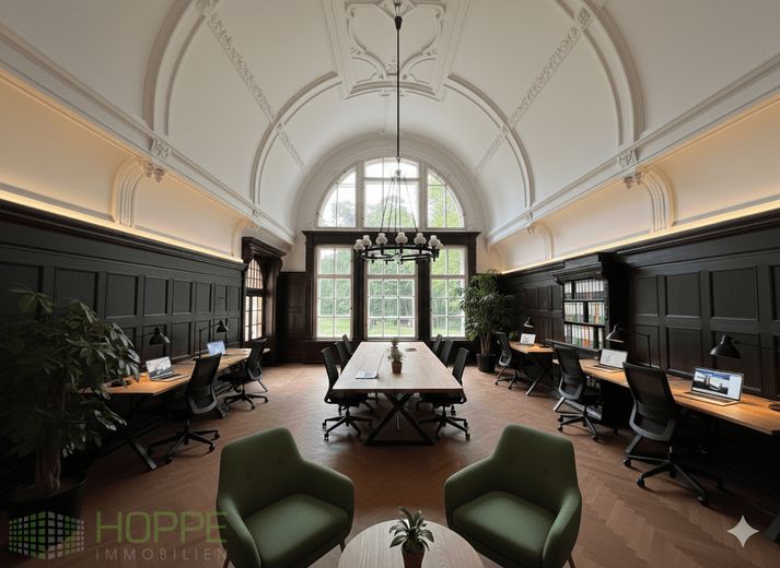 Schloss Siethen - Repräsentative Büro-, Kanzlei- oder Praxisräume in Seenähe – Coworking (Einrichtungsbeispiel KI generiert)