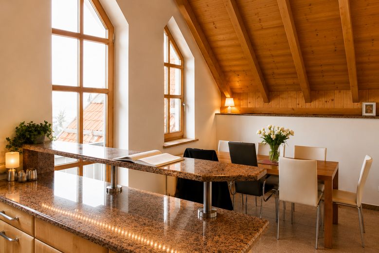 Exklusive Dachgeschosswohnung mit Galerie, Kamin und außergewöhnlichem Wohnambiente – Großzügiger Essbereich