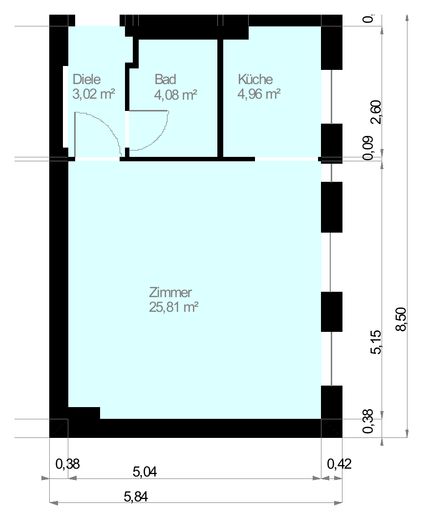 Helle 1-Zimmer-Wohnung, 2026 renoviert, sofort bezugsfrei in Berlin-Neukölln – Grundriss 3. OG