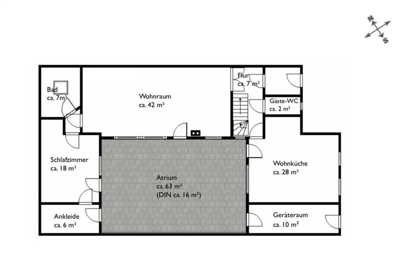Atrium Bungalow alles auf einer Ebene in Schenefeld Dorf direkt am Klövensteen Forst – Grundriss Erdgeschoß