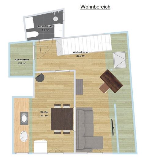 Renovierte 2,5-Zimmer Möblierte Wohnung Galerie Loft in Rottenburg – Wohnbereich