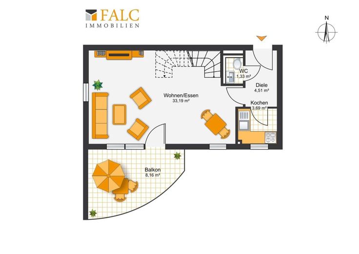 Helle Maisonettewohnung mit Südbalkon und Tiefgarage in Neudietendorf – Grundriss 1OG