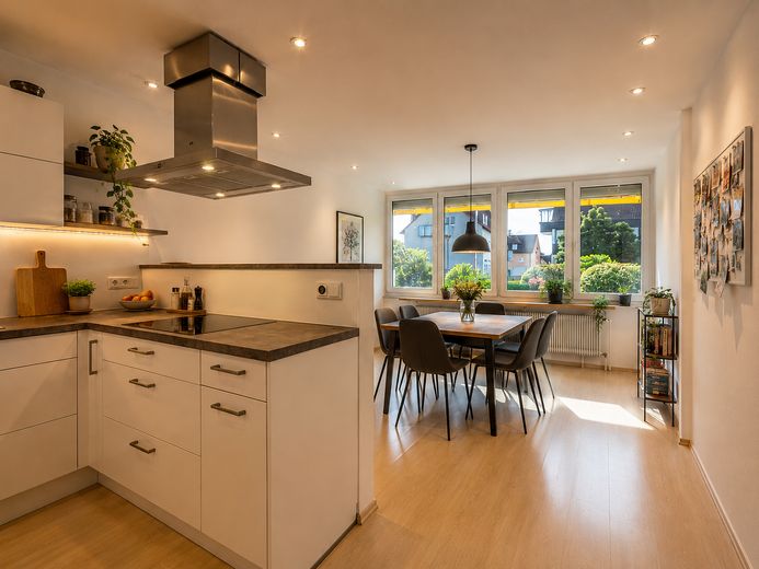 Familientraum mit Garten – großzügige Maisonettewohnung über 2 Ebenen mit Terrasse und 2 Bädern – Küche/Esszimmer