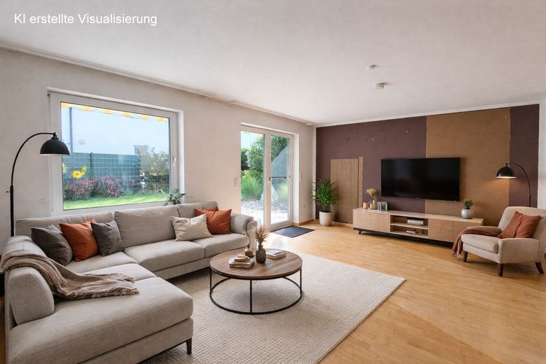 Provisionsfrei ! - familienfreundliche Doppelhaushälfte mit gepflegtem Südgarten – Wohnzimmer visualisiert