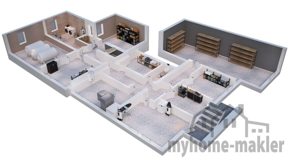 Hier stecken viele Optionen für Sie drin - Doppelhaushälfte mit Garten und Erweiterungsmöglichkeiten – Grundriss Keller 3D