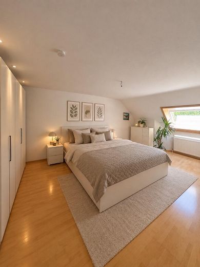 Spacieuse maison mitoyenne centrale à Geradstetten – Schlafzimmer - KI möbliert