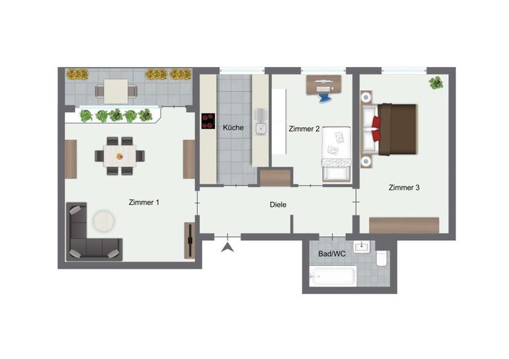 Einziehen und wohlfühlen: Helle 3-Zimmer-Wohnung mit Stellplatz &amp; EBK – Grundriss