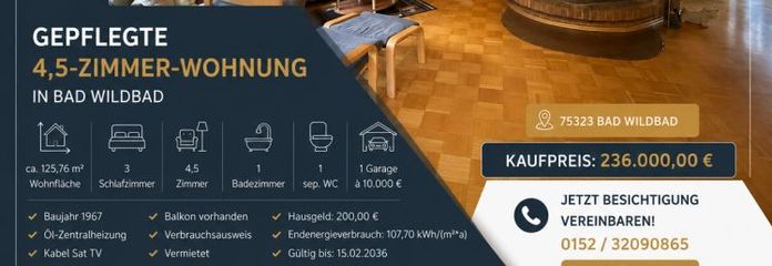 125 m² inwestycji kapitałowej w Bad Wildbad – wynajęte znacznie poniżej wartości rynkowej | Garaż | Kominek | Balkon