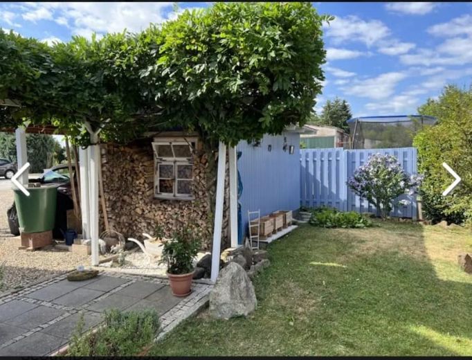 Rasen/Blauregen/Holzlager