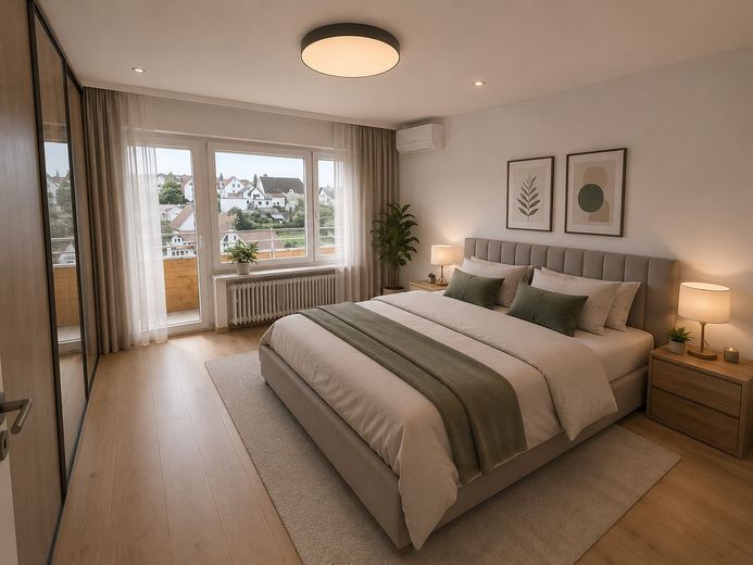 Helle Wohnung mit Teilklimatisierung im Herzen von Lützelsachsen – KI Vorschlag Schalfzimmer