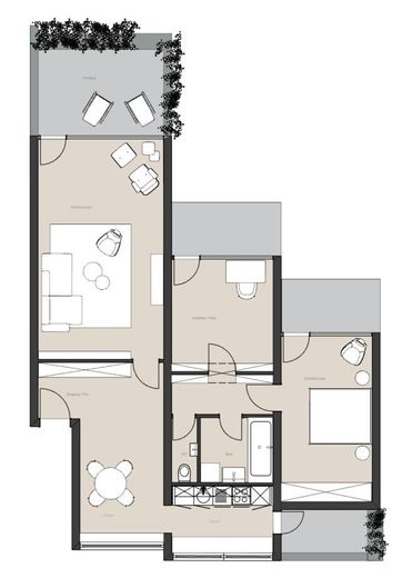 Geräumige 3 1/2 Zimmer Wohnung zu  verkaufen – Grundriss Möblierungsvorschlag