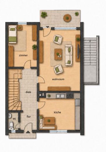 Doppelhaushälfte in Höhr-Grenzhausen - mit großer überdachter Terrasse, Garten und Garage – Erdgeschoss