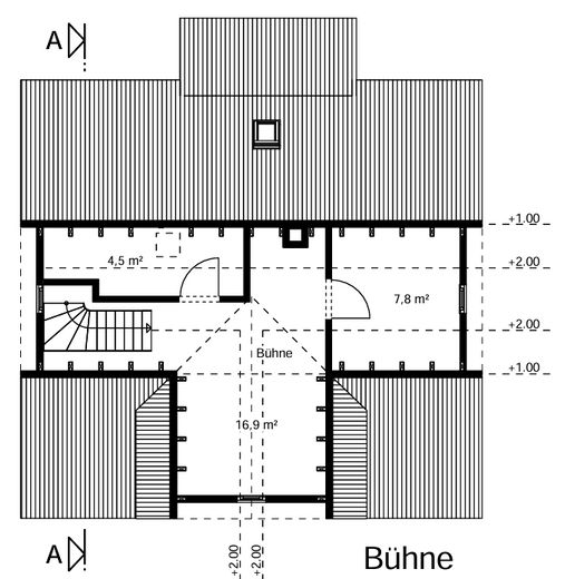 منزل لعائلتين مع حديقة في قلب المدينة – Grundriss Bühne