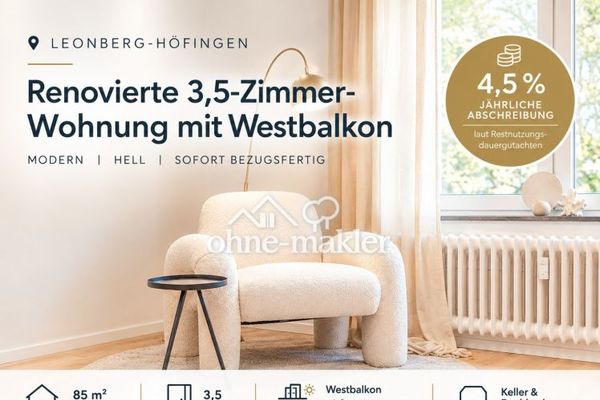 provisionsfrei: Renovierte 3-Zimmer-Wohnung mit Westbalkon – 4,5 % AfA