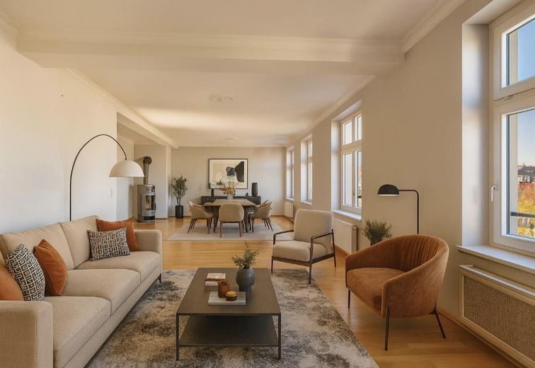 Privat & ruhig Wohnen auf 152qm über den Dächern von St. Georg – Wohnzimmer (Vorschlag) 