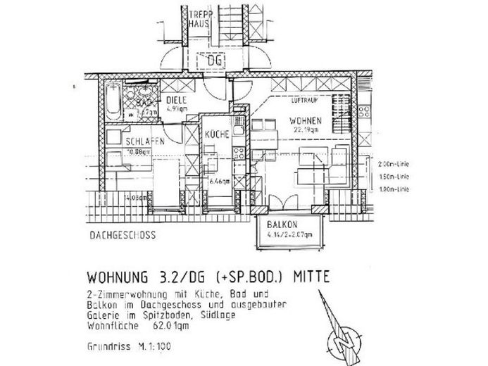 Helle 2-Zimmer-Dachgeschosswohnung mit Galerie und Balkon in ruhiger Lage in Hallbergmoos – Grundriss