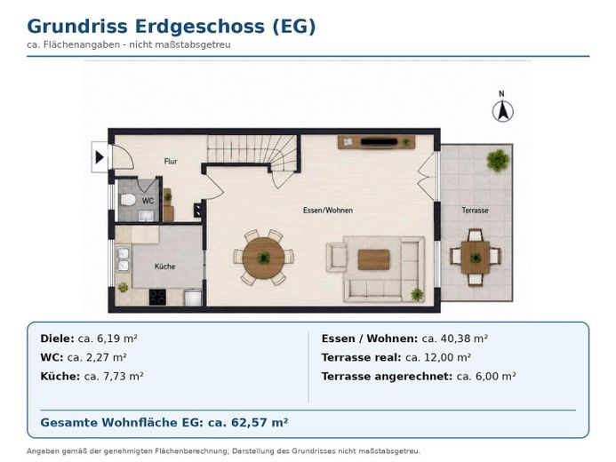 Bez prowizji: Nowoczesny środkowy dom szeregowy (rok budowy 2019) o powierzchni 163 m², z ogrodem, studiem i tarasem na dachu – Grundriss EG