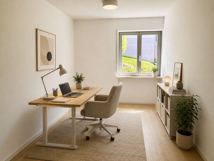 Erstbezug nach Sanierung – 3-Raum-Wohnung mit Terrasse & Garten – KI-Visualisierung Büro/Kinder