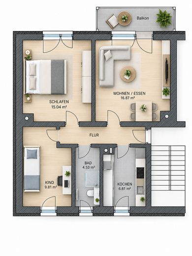 Appartamento di 3 locali completamente ristrutturato con ampio balcone e splendida vista a Thum – Grundriss