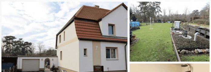 Casa compacta junto al bosque: vivienda pareada con jardín y construcciones auxiliares