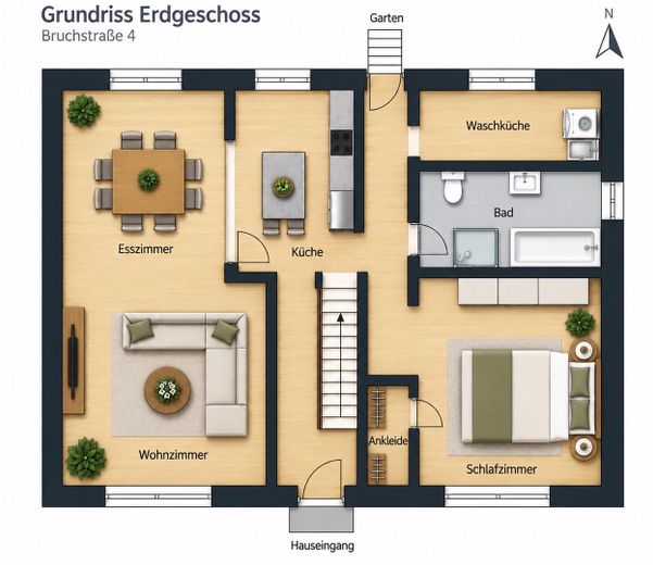 ДВА ДОМА — ОДИН ДОМ! Жилая площадь ок. 290 м² + 3 гаража — БЕЗ КОМИССИИ! – EG Bruchstraße 4